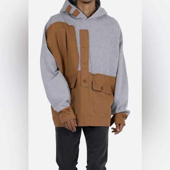 MNML Outerwear Oversized Gray & Brown Mash Up Hoodie | Size Medium - Picture 12 of 16